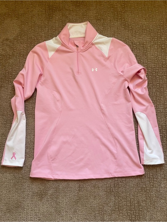Under Armour Tops - Under Armour Light Pink & White Half-Zip Athletic Pullover Breast Cancer logo M